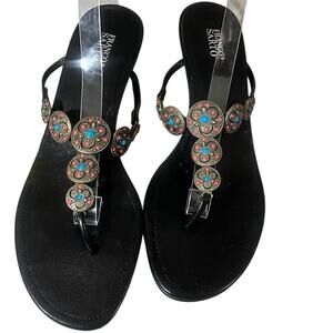 Franco Sarto Concha Southwest Medallion Leather Sandals 2.5" Heel Size 8M